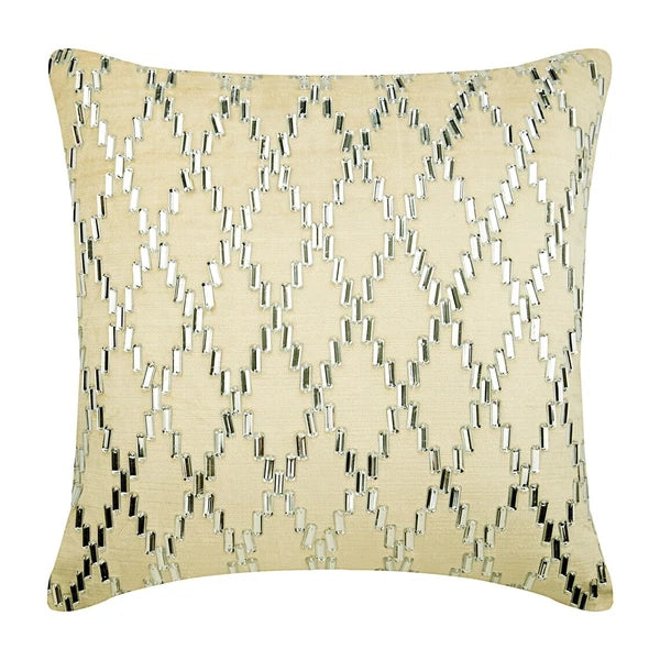 Square Couch Cushion Cover Ivory 16"x16", Bed Decor Velvet - Crystal Argyle