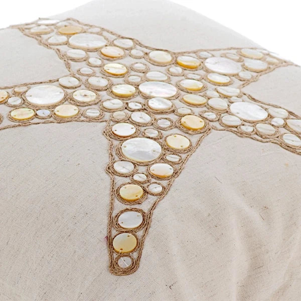 Couch Cushion Case Beige 16"x16", Bed Decor Cotton - Starfish Coated Pearl