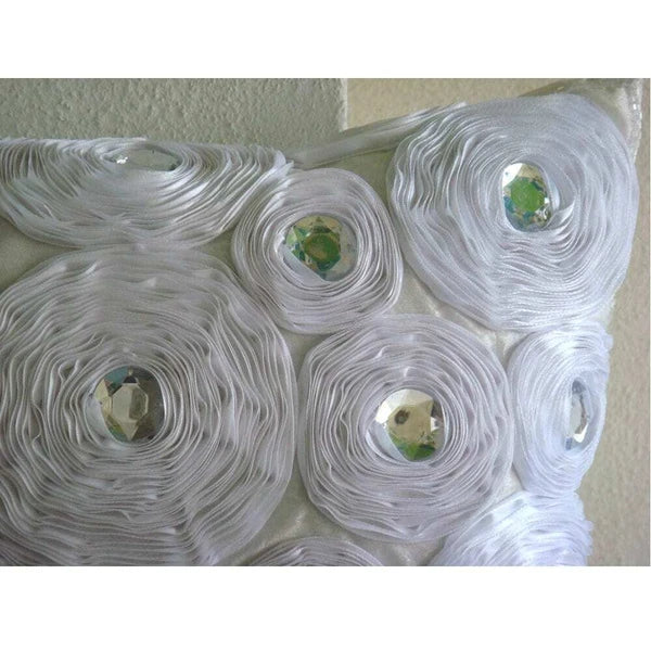 Couch Cushion Cover White 16"x16", Bed Decor Silk Floral - White Heaven