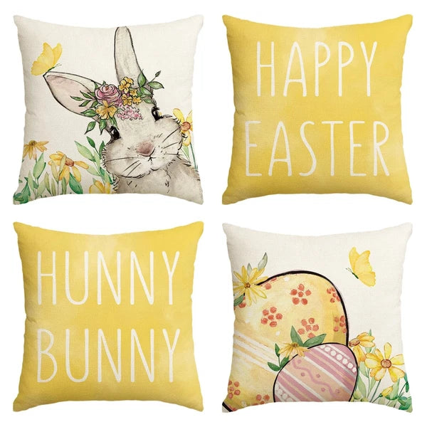 Happy Easter Pink Throw Pillow Covers, Easter Eggs Bunny Cushion Case for Sofa