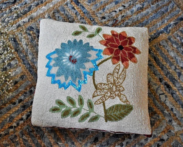 Decorative Beaded Cushion Cover Handmade Sofa Pillow Covers 16x16 In Set of 2