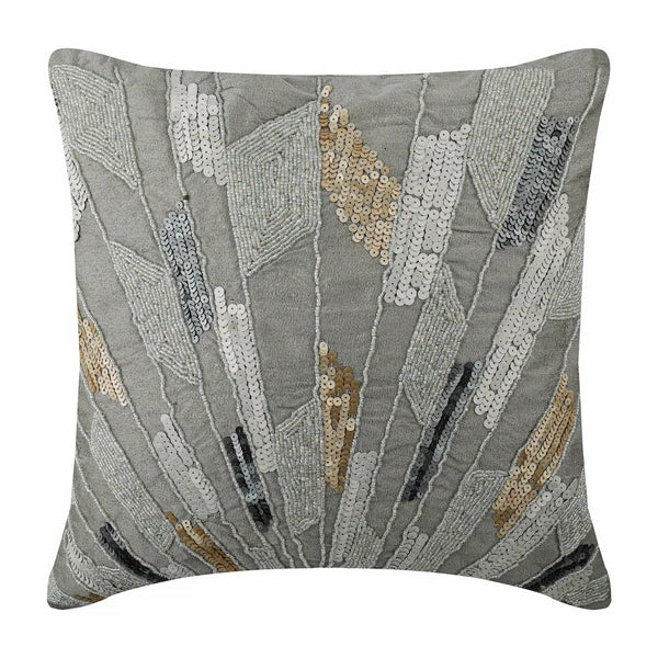 Couch Pillow Case Silver 16"x16", Bed Decor Silk Fabric - Silver Glamor