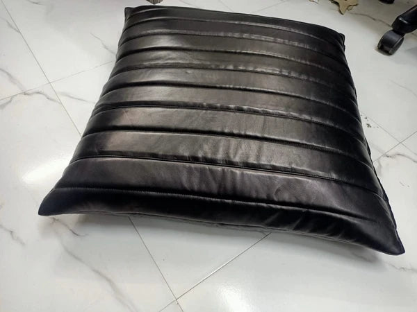 Black Lambskin Leather Cushion Cover, Sofa & Bed Throw Pillow Cover High Quality