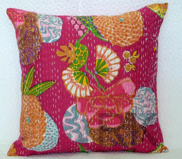 Cotton Kantha Cushion Cover Bed Sofa Pillow Cases, 2 Pcs Set Throw Cushion