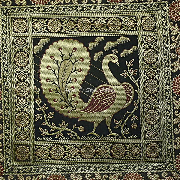 Indian Brocade Sofa Cushion Cover Handmade Peacock Pillow Case Cover Throw 12"