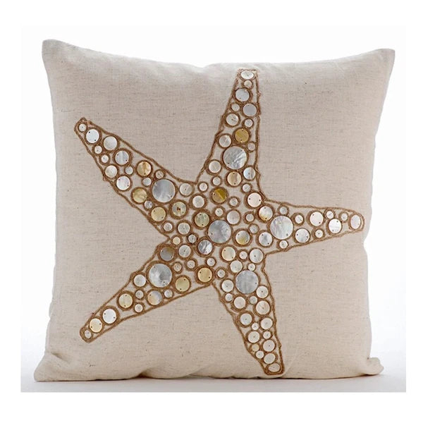 Couch Cushion Case Beige 16"x16", Bed Decor Cotton - Starfish Coated Pearl
