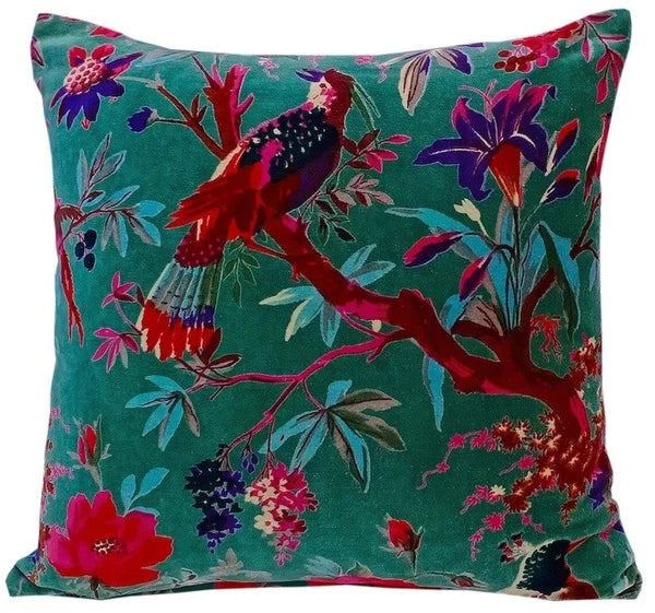 Indian Green Bird Velvet Cushion Cover Home Decor Sofa Decor Pillow Case Covers