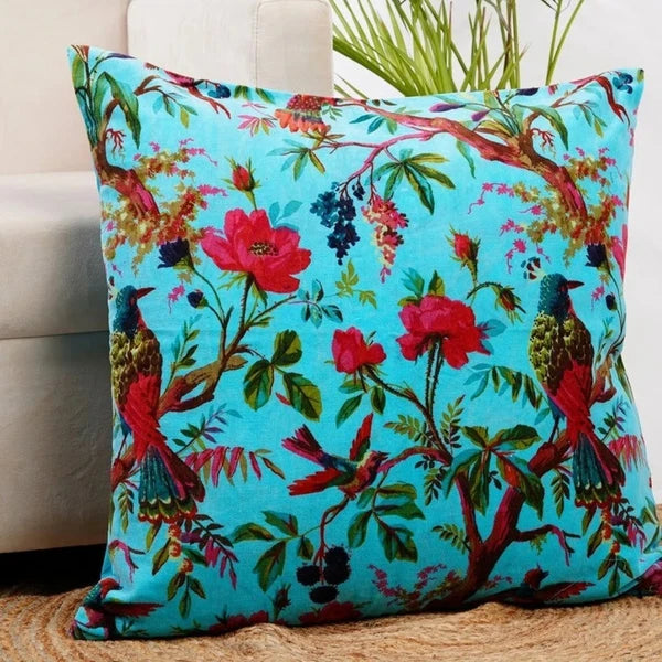 Indian Turquoise Bird Velvet Cushion Cover Home Decor Sofa Decor Pillow Cover AU