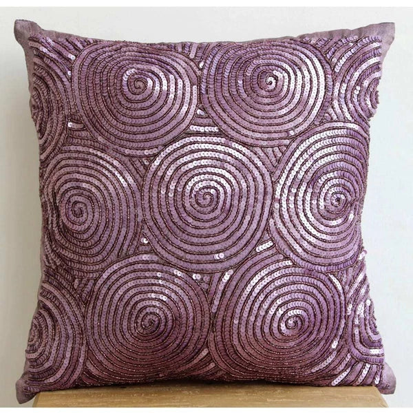 Couch Pillow Cover Purple 16"x16", Bed Decor Silk Circles & Dots - Purple Touch