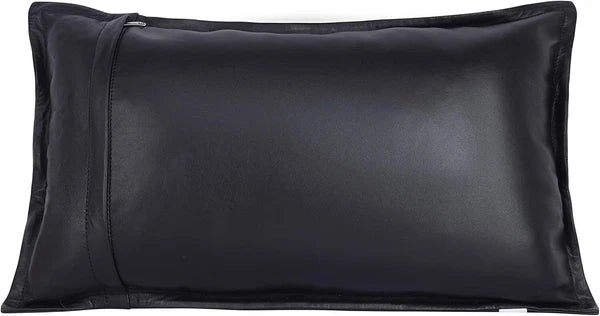 Elegant Lambskin Leather Black Box Rectangular Pillow Cover Sofa Cushion Case