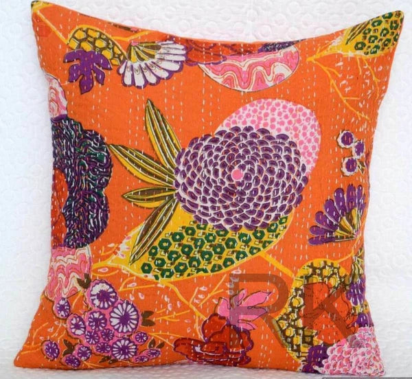 Cotton Kantha Cushion Cover Bed Sofa Pillow Cases, 2 Pcs Set Throw Cushion