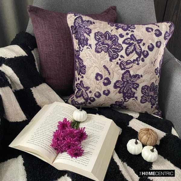 Sofa Pillow Cover Purple 16"x16", Bed Decor Velvet Fabric - Plum Scented