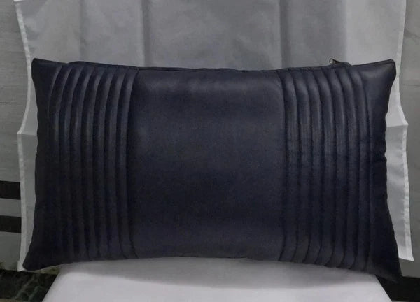 Lambskin Leather Navy Blue Rectangle Pillow Cover | Quilted Decorative Cover