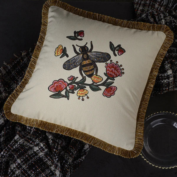 Fashion Velvet Bee Flower Cushion Cover Square Pillowcase For Sofa Bed Home