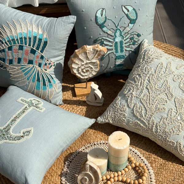 Decorative Sofa Cushion Case Blue 16"x16", Bed Decor Cotton - Pearly Sea Tangle