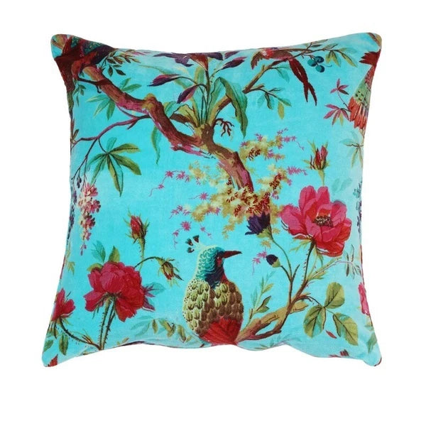 Indian Blue Bird Velvet Cushion Cover Home Decor Sofa Decor Pillow Case Cover AU