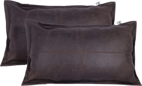 Designer Rectangular Leather Brown Crunch Box Pillow Cover For Sofa Cushion