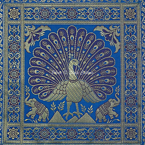 Peacock Brocade Cushion Cover Indian Handmade Throw Sofa Pillow Case Cover 12"