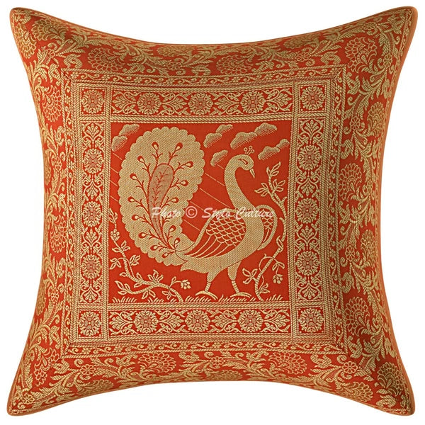 Indian Brocade Sofa Cushion Cover Handmade Peacock Pillow Case Cover Throw 12"