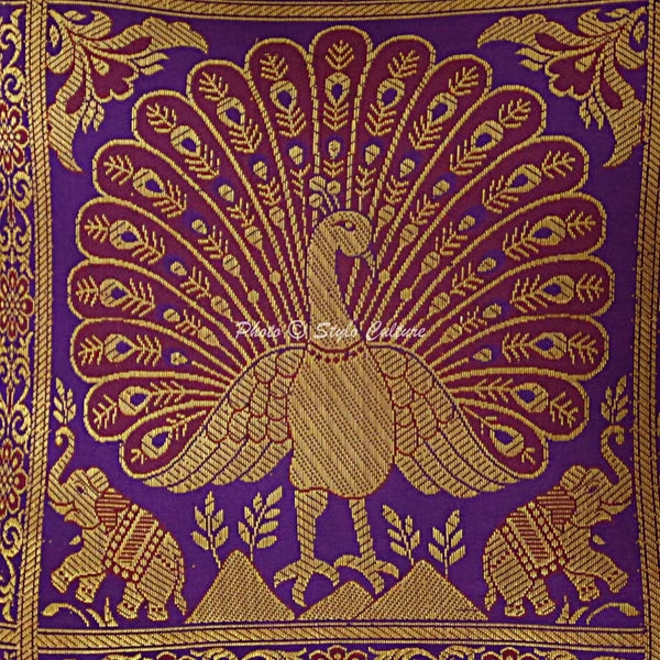 Indian Peacock Brocade Cushion Cover Handmade Sofa Pillow Case Cover Throw 12"