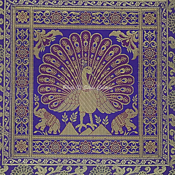 Peacock Brocade Cushion Cover Indian Handmade Throw Sofa Pillow Case Cover 12"