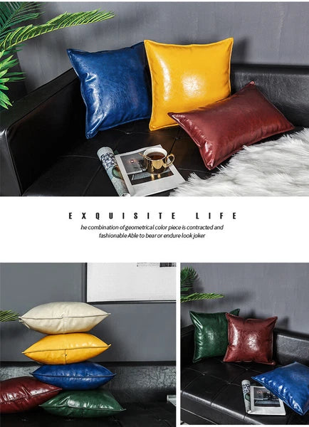 Faux Leather Throw Pillow Case Square Luxury Cushion Covers Bar Sofa Home Decor