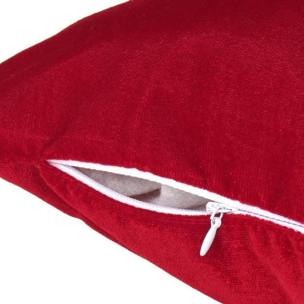 Maroon Velvet Pillowcase Couch Cushion Cover with Zipper Closure Piping Edge