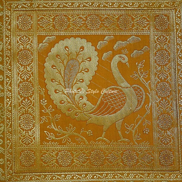 Indian Brocade Sofa Cushion Cover Handmade Peacock Pillow Case Cover Throw 12"