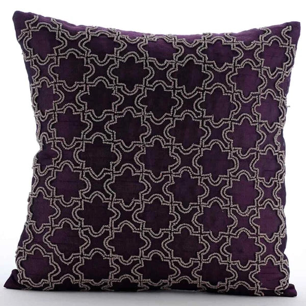Sofa Cushion Case Purple 16"x16", Bed Decor Silk Geometric - Magical Chase