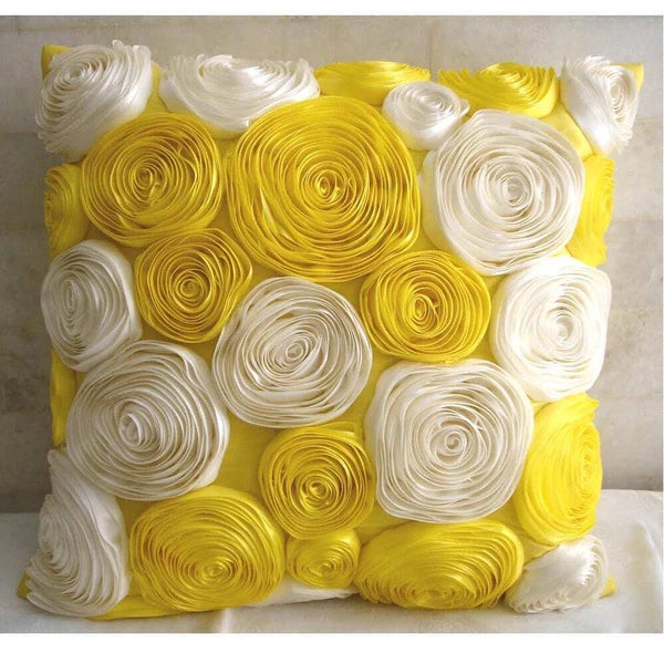 Square Sofa Pillow Cover Yellow 16"x16", Bed Decor Silk - Sunny Yellow Blooms