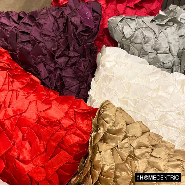 Square Sofa Pillow Cover Red 16"x16", Bed Decor Satin Ruffles - Vintage Rubys