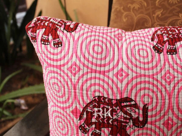 Pair Set Quilted Pillow Cover Case Couch Elephant Print Cushion Cover Home Decor