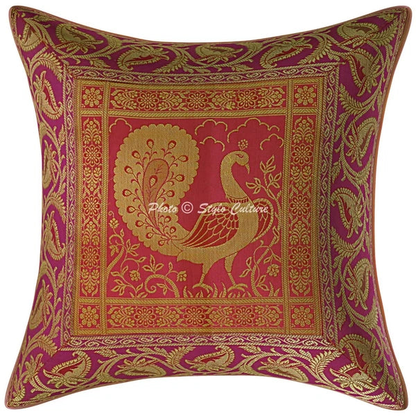 Indian Brocade Sofa Cushion Cover Handmade Peacock Pillow Case Cover Throw 12"