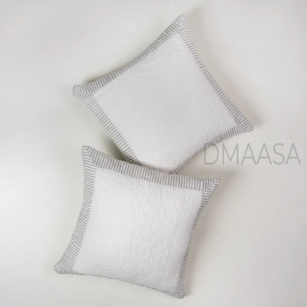 Grey Striped Block Print Cotton Indian Sofa Pillow Cover Bed Cushion Cover