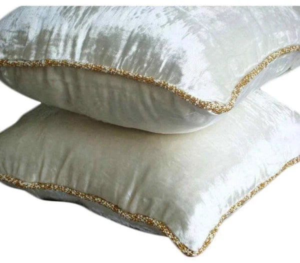 Sofa Pillow Case White 16"x16", Bed Decor Velvet Fabric - White Shimmer
