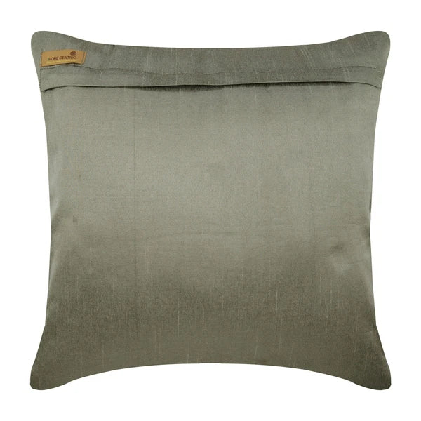 Couch Cushion Case Silver 16"x16", Bed Decor Silk Beaded - Silver Center