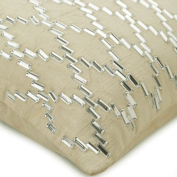 Square Couch Cushion Cover Ivory 16"x16", Bed Decor Velvet - Crystal Argyle