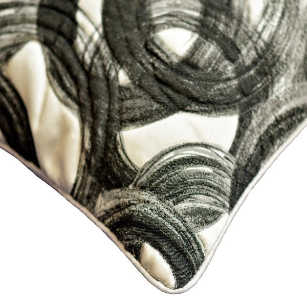 Decorative Couch Cushion Case Black 16"x16", Bed Decor Silk Fabric - Circling