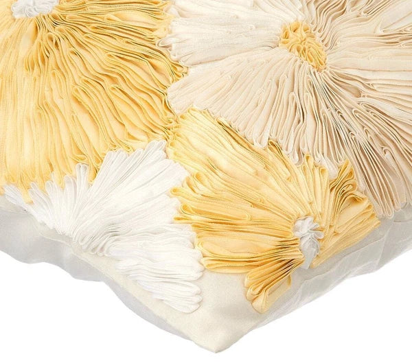 Decorative Couch Cushion Case Ivory 16"x16", Bed Decor Silk Floral - Dandelion