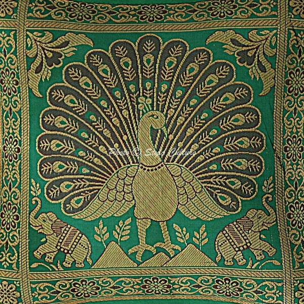 Indian Peacock Brocade Cushion Cover Handmade Sofa Pillow Case Cover Throw 12"