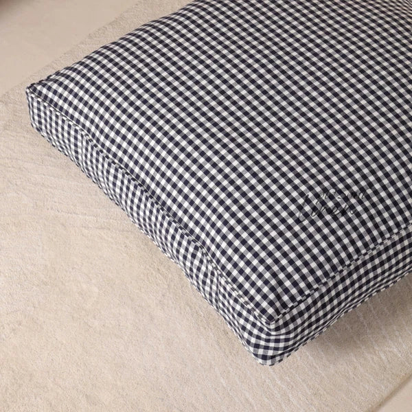 Gingham Check Gauze Linen Floor Cushion Case Pouf Cover Boho Minimalist Decor