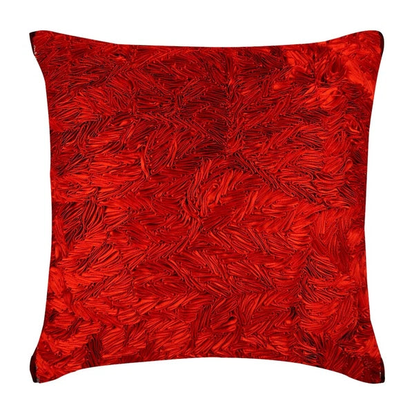Square Couch Cushion Case Red 16"x16", Bed Decor Silk - Red Hot Satin Ribbon