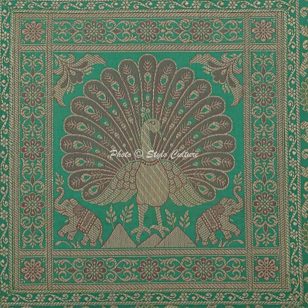 Peacock Brocade Cushion Cover Indian Handmade Throw Sofa Pillow Case Cover 12"