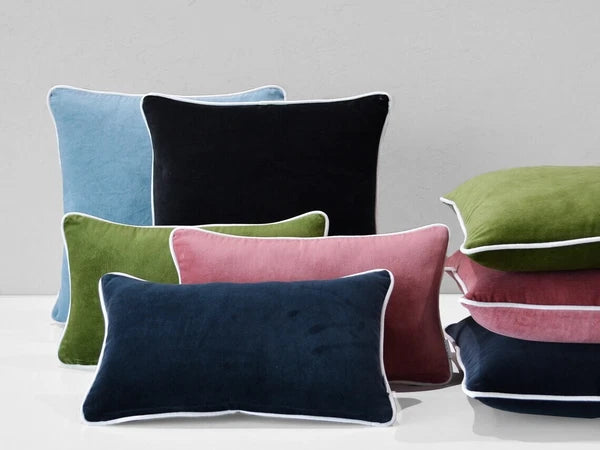 Black Velvet Throw Pillow With White Piping For Couch and Sofa- Pillow Cover