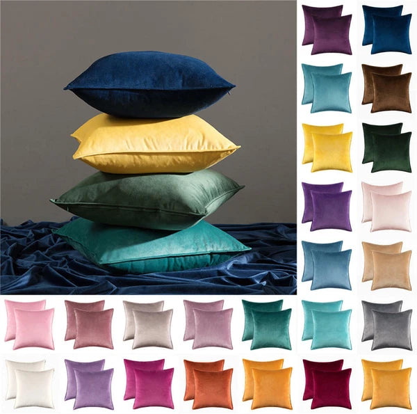 New 18" 20" 24" Velvet Piped Solid Cushion Cover Pillow Case Home Sofa Bed Decor
